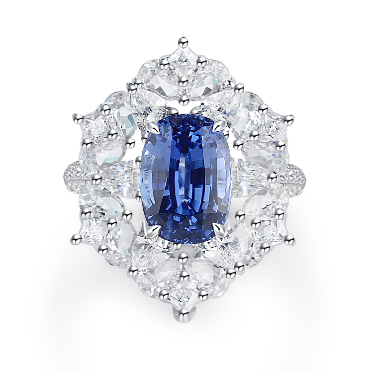 Luxurious Cultivated Sapphire Rings 14K Solid Gold Diamond Eternity Rings Jewelry Women