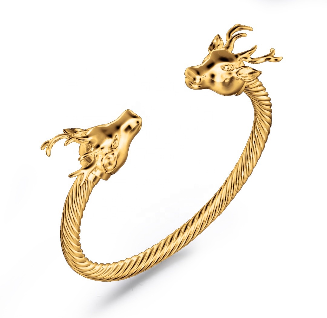 Customized Cool deer dragon 18K Gold Bracelet dubai Gold Animal Dragon bangle Jewelry