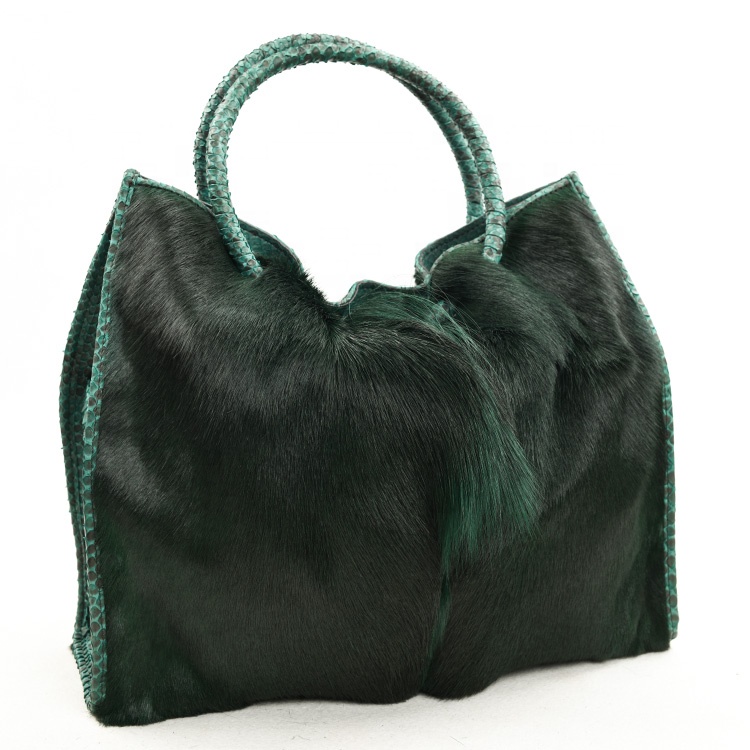 Luxury antelope fur handbags women elegant python tote  bags Dark Green lady purse luxury fashion  e