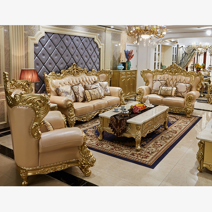Royal Gold Home French Wood Living Room Sofa Set Other Antique Furniture Vintage Classic Wooden Anti