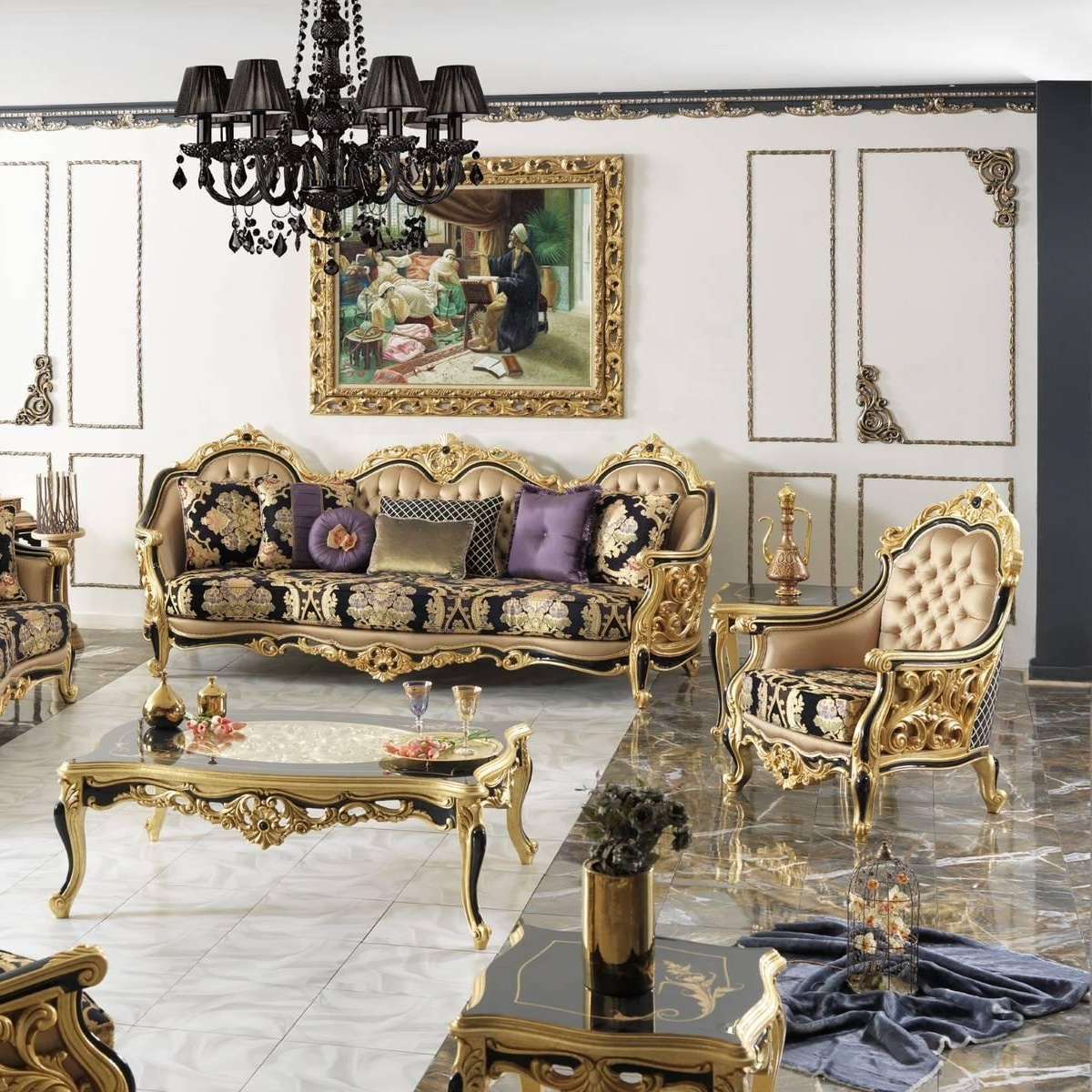 antique sofa royal furniture living room luxury sofa furniture, golden Dubai sofa design