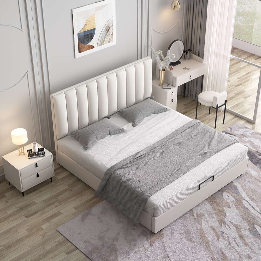 Royal luxury bedroom furniture bed genuine Leather bed red fabric luxury bedroom furniture